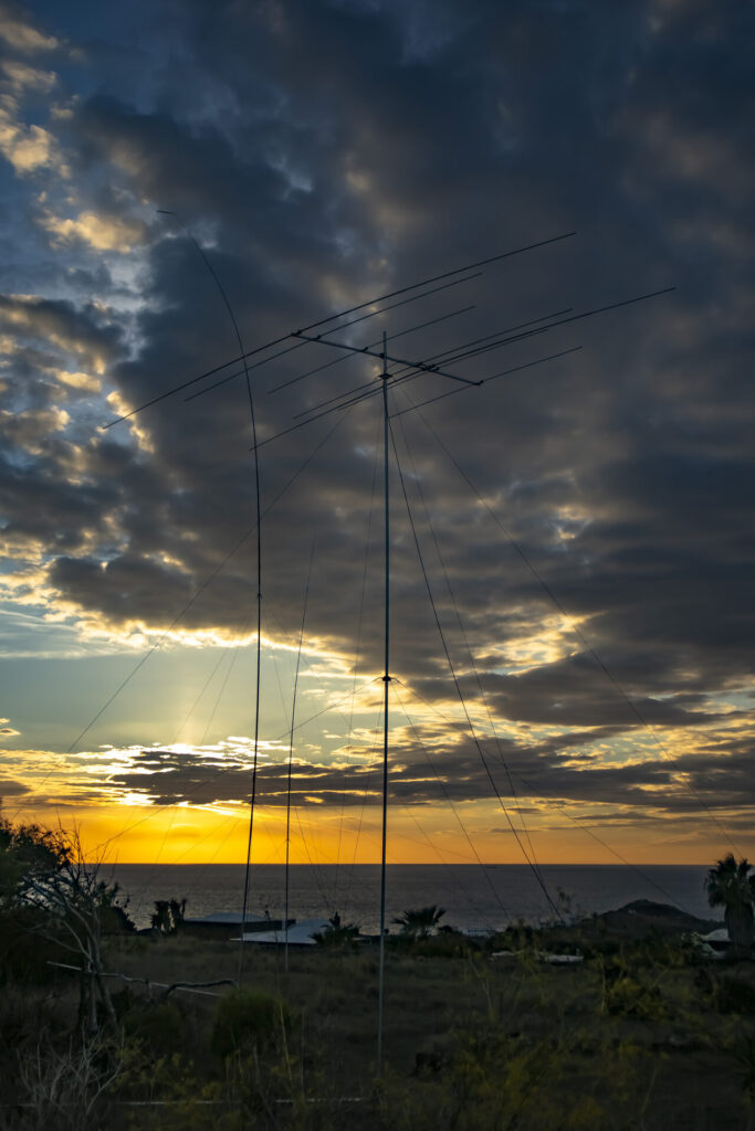 7-element Yagi silhouette at sunset on Pantelleria